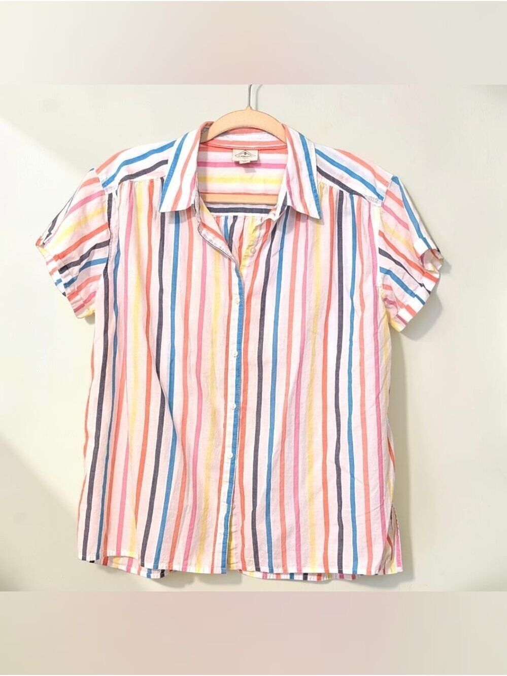 St. John's Bay Short Sleeve Button Down Shirt Pastel Multi Stripe